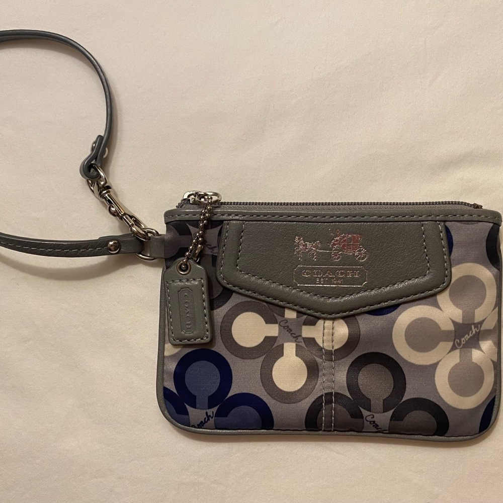 Coach Poppy Gray and Blue Signature Wristlet